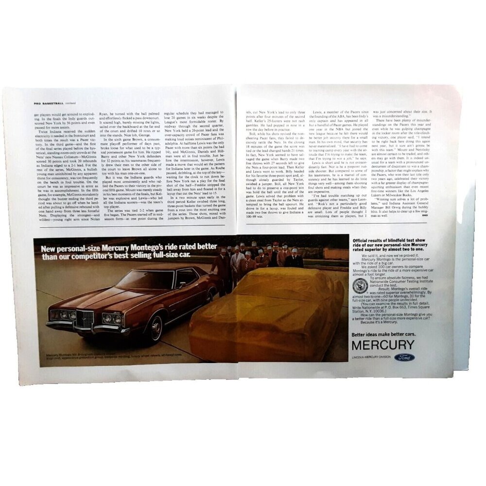 1972 Mercury Montego Car Original Print Ad vintage